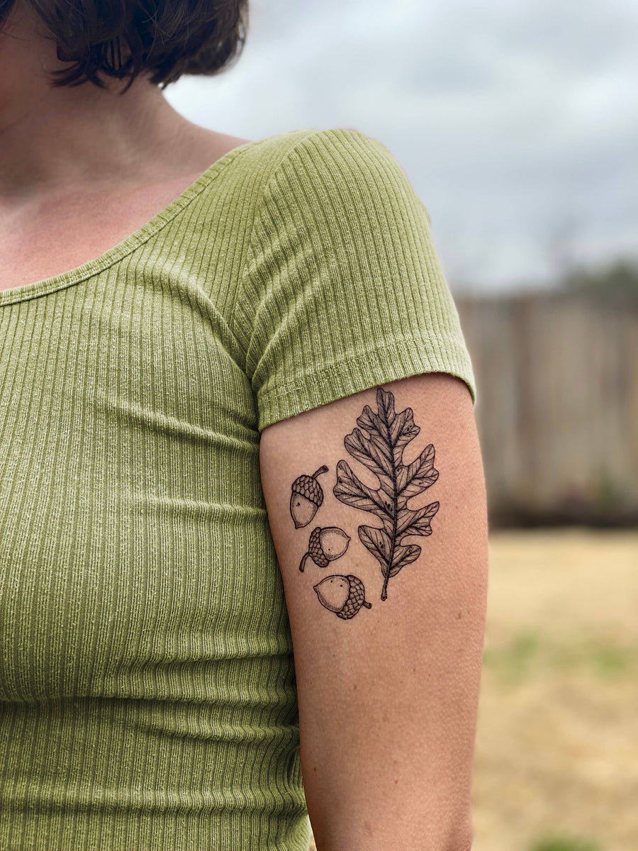 NatureTats - Acorn and Oak Leaves Temporary Tattoo