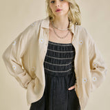 J.NNA - Gauze Fabric Daisy Embroidered Top