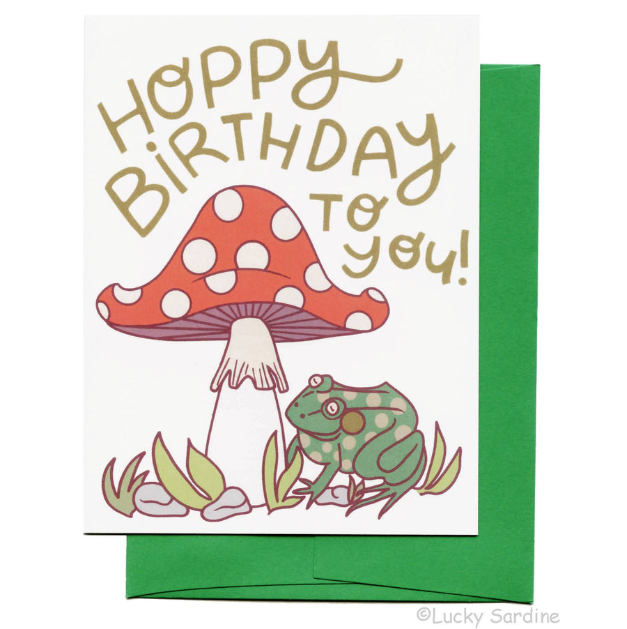 Lucky Sardine - Mushroom Frog, Toad, Hoppy Birthday Card